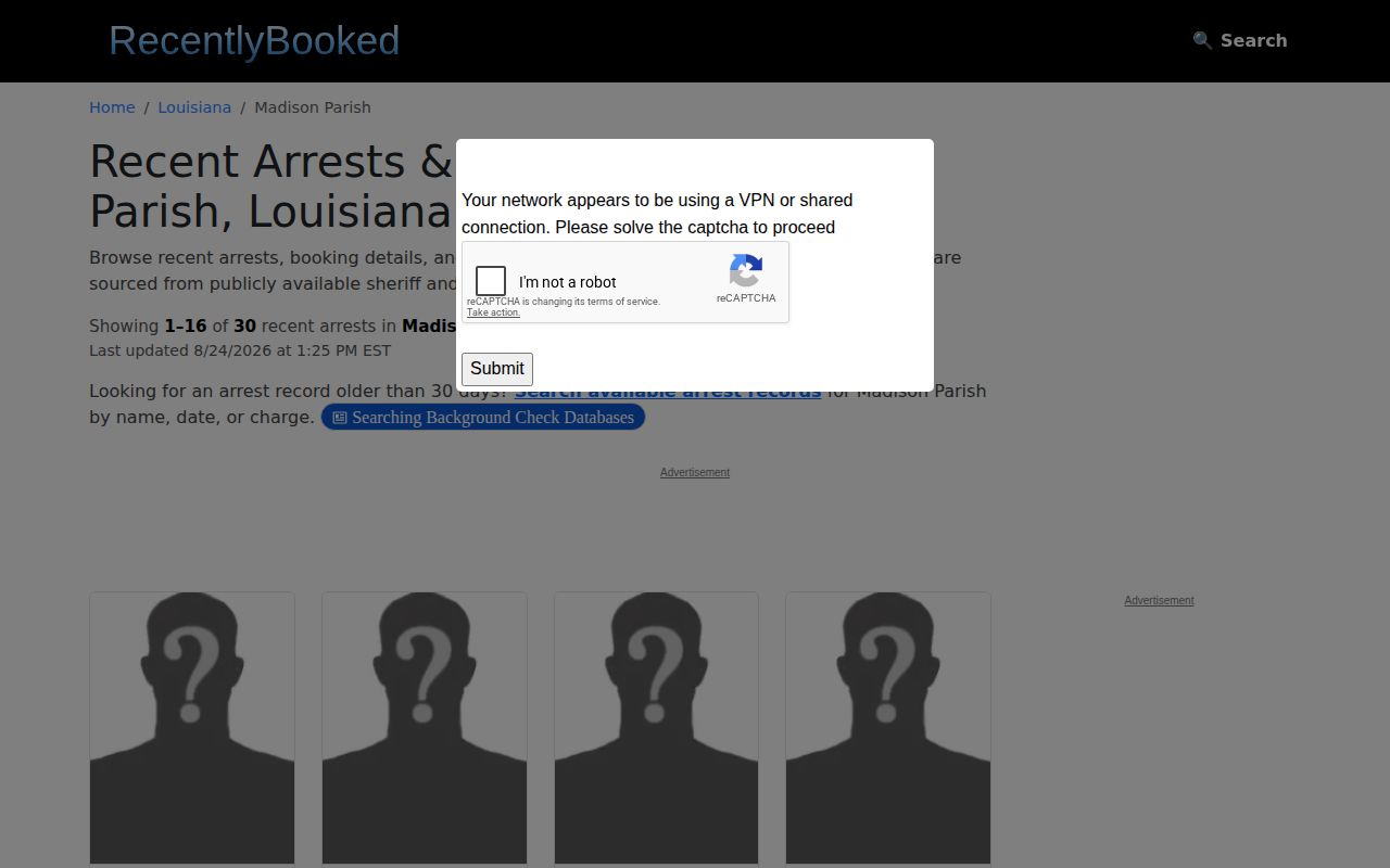 Unofficial Madison Parish recent arrest records page
